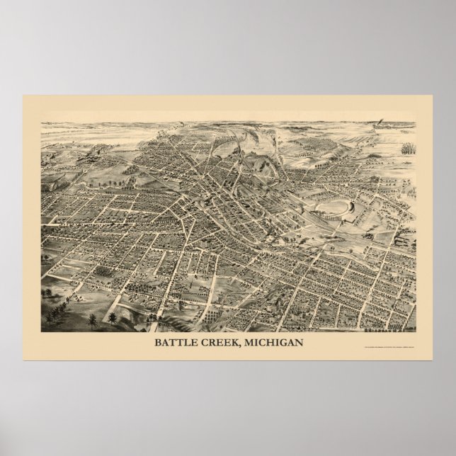 Battle Creek, MI Panoramic Map - 1880s Poster (Front)