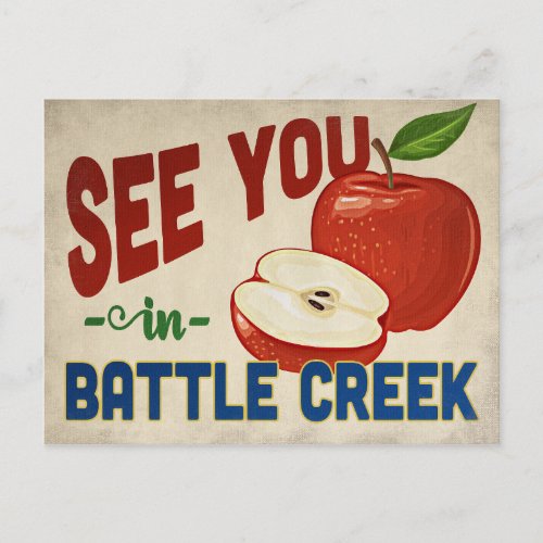 Battle Creek Michigan Apple _ Vintage Travel Postcard