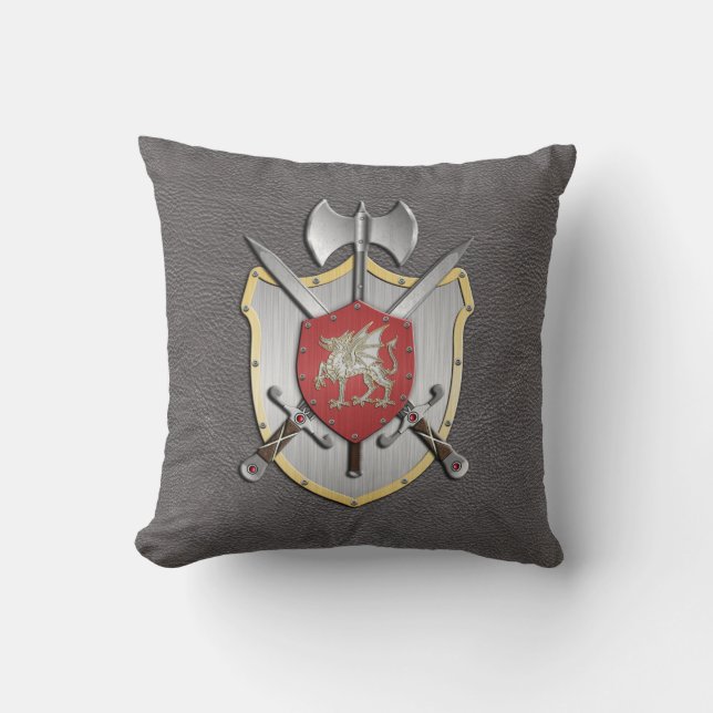 Battle Crest Dragon Grey Throw Pillow (Front)