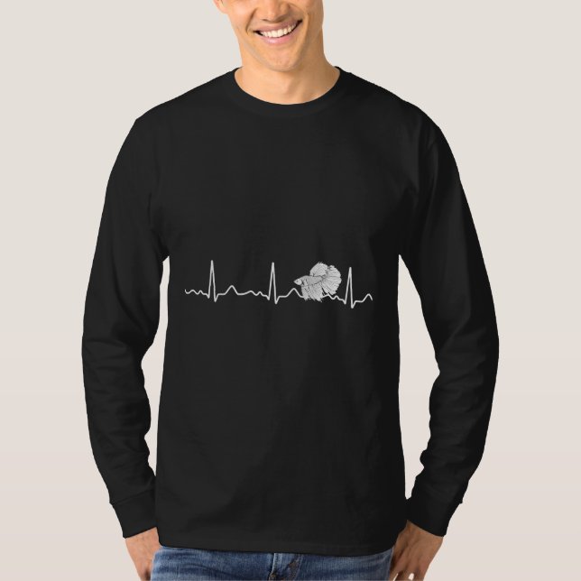 Battle Fish Heart Line Heartbeat Pulse Ekg T-Shirt (Front)
