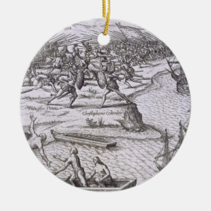 Battle in Jamaica between Christopher Columbus (14 Ceramic Ornament