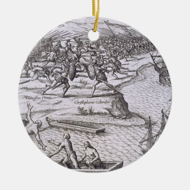 Battle in Jamaica between Christopher Columbus (14 Ceramic Ornament (Front)