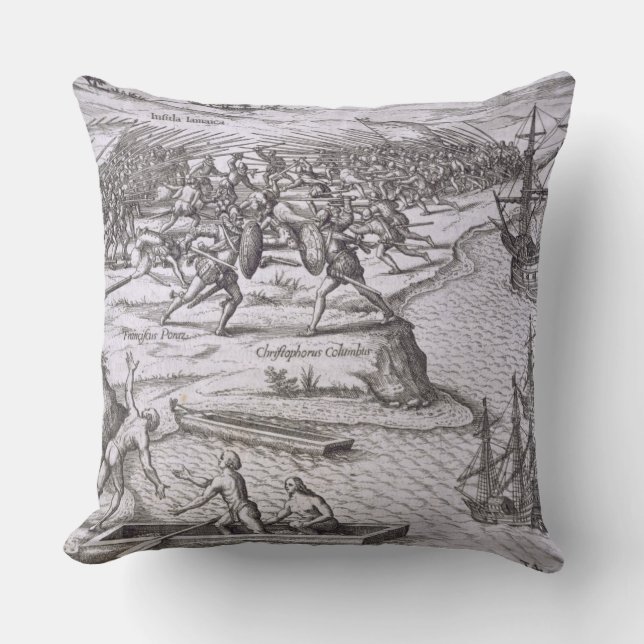 Battle in Jamaica between Christopher Columbus (14 Throw Pillow (Front)