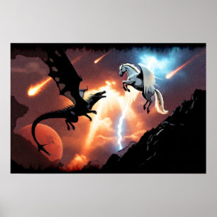 Battle In Outer Space - Dragon and Pegasus Poster