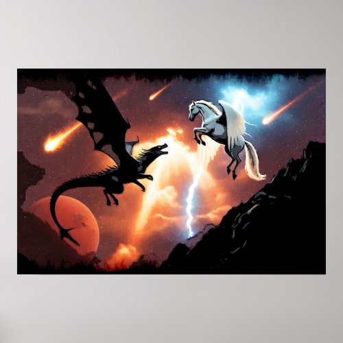 Battle In Outer Space - Dragon and Pegasus Poster