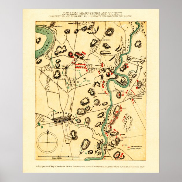 Map of the battlefield of Antietam c1862 repro 20x24 