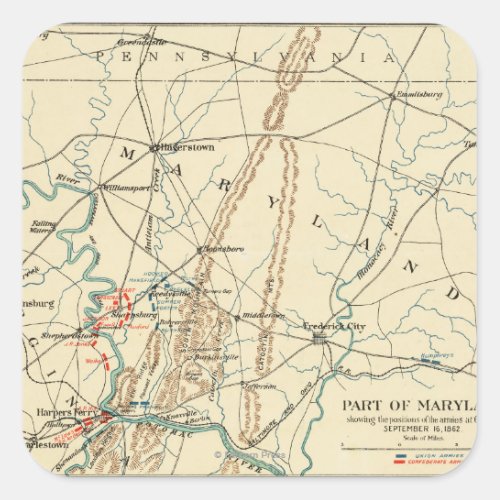 Battle of Antietam _ Civil War Panoramic Map 7 Square Sticker