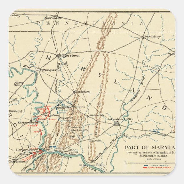 Battle of Antietam - Civil War Panoramic Map 7 Square Sticker (Front)