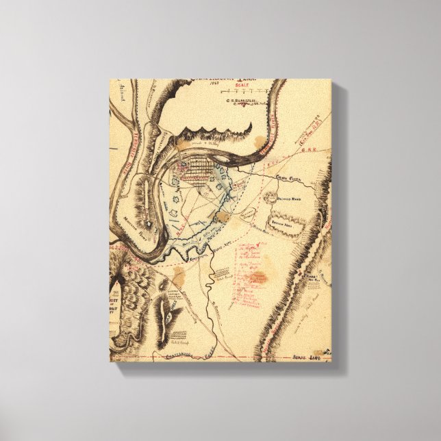 Battle of Chickamauga - Civil War Panoramic Map 3 Canvas Print (Front)