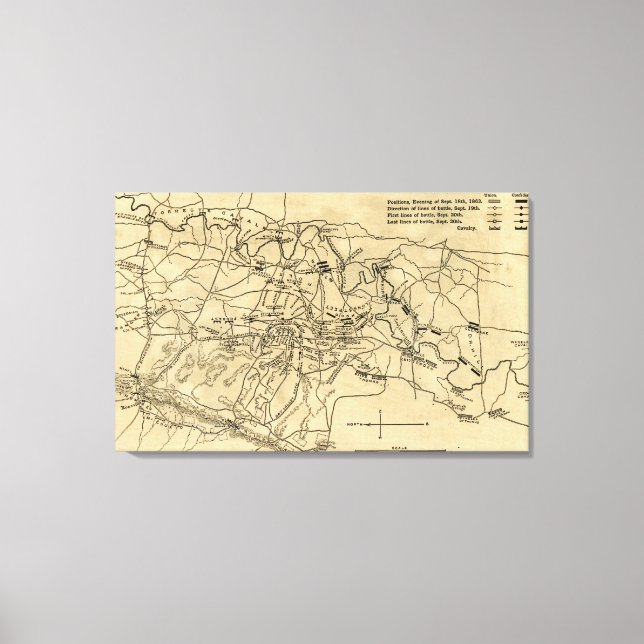 Battle of Chickamauga - Civil War Panoramic Map Canvas Print (Front)