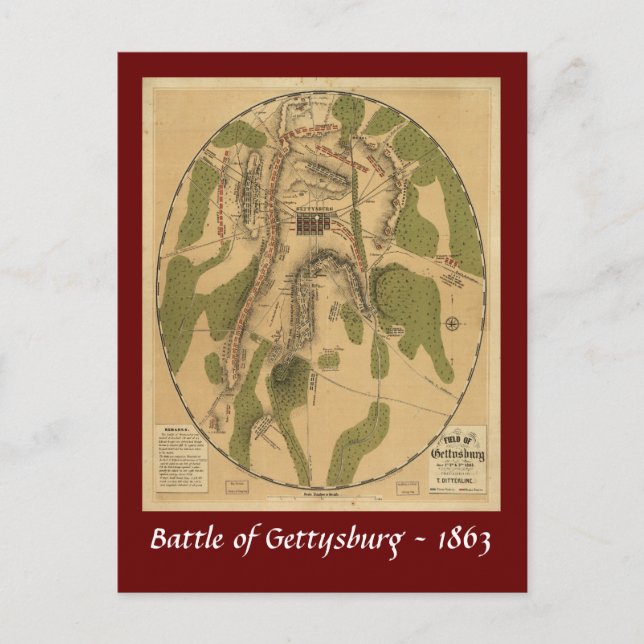 Battle of Gettysburg Map - 1863 Postcard (Front)