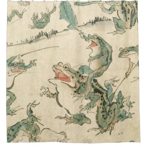 Battle Of The Frogs _ Kawanabe Kyosai Shower Curtain