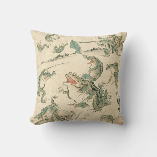 Battle Of The Frogs _ Kawanabe Kyosai Throw Pillow