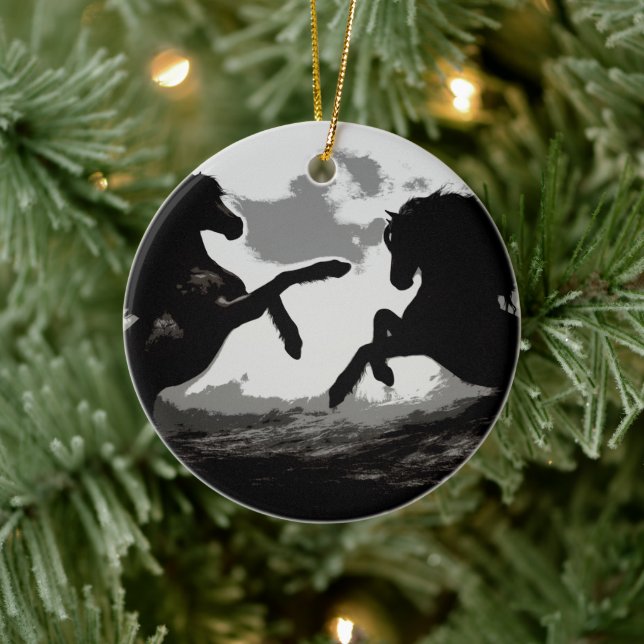 Battle of the Horses - Equine Art Ceramic Ornament (Tree)
