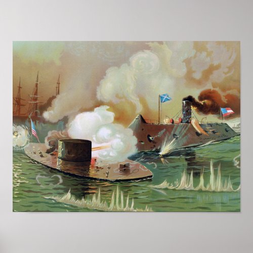 Battle Of The Monitor and Merrimac Lithograph Poster