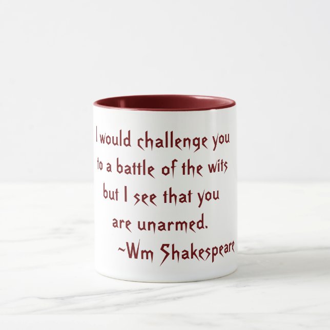 Battle of the Wits Shakespeare Quote Red and White Mug (Center)