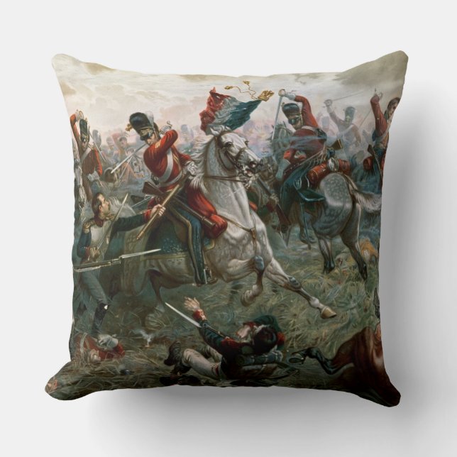 Battle of Waterloo, 18th June 1815, 1898 (colour l Throw Pillow (Front)