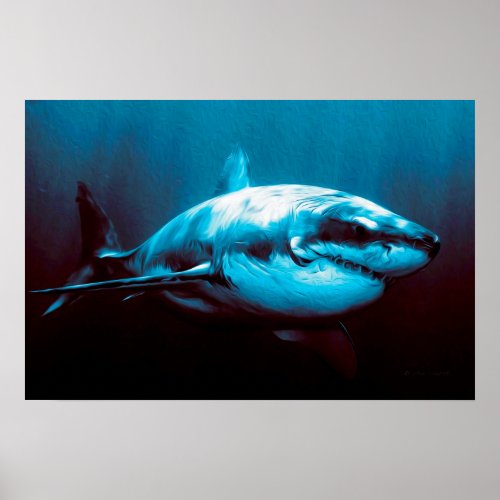 Battle_Scarred Great White Shark Poster