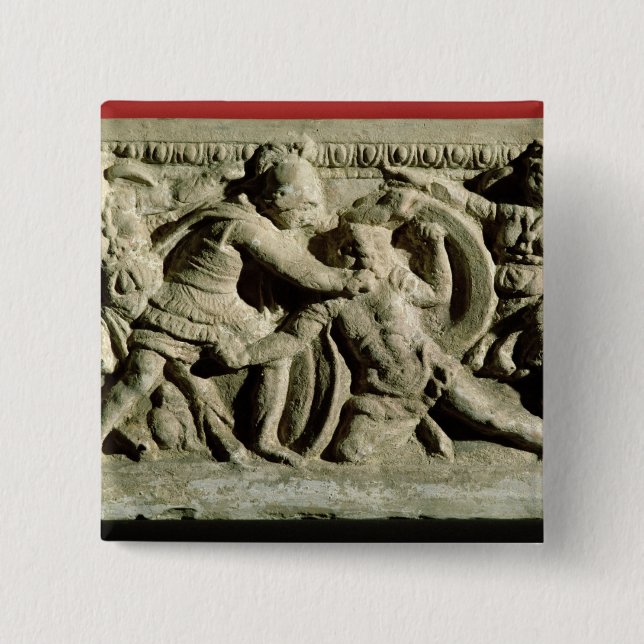 Battle scene from a cinerary urn, Etruscan Pinback Button (Front)