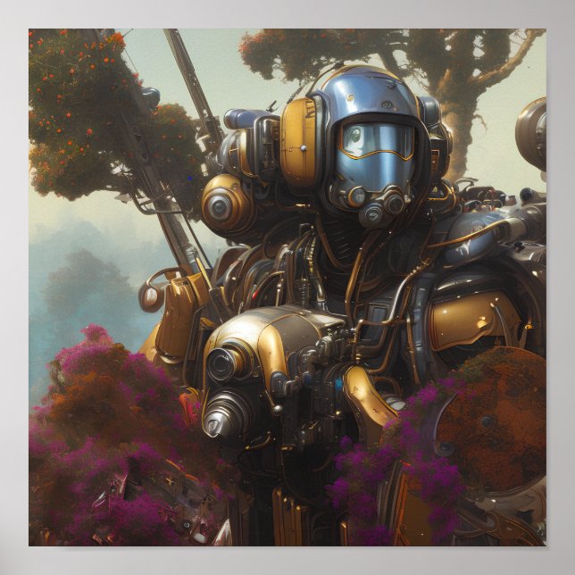 Battle Suit among the flowers. Poster (Front)