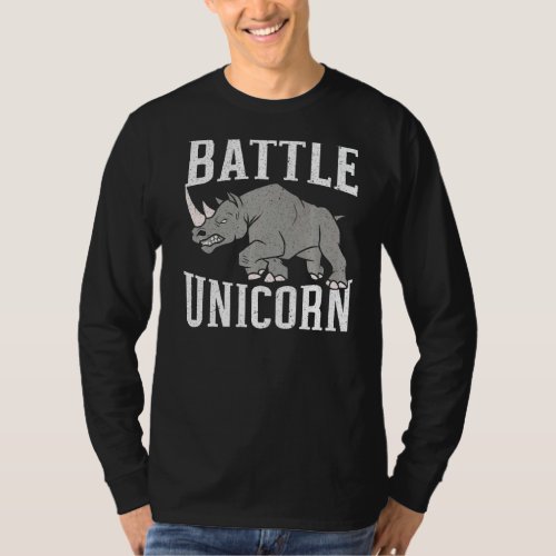 Battle Unicorn Rhinocerus Wildlife Animal Herbivor T_Shirt
