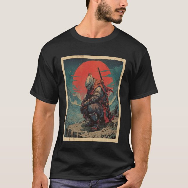 Battle Worn Masked Samurai Warrior Japanese Sun Ba T-Shirt (Front)