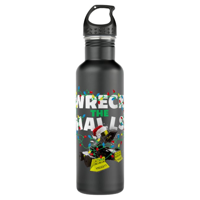 BattleBots Christmas Robot Whiplash Wreck The Hall Stainless Steel Water Bottle (Front)