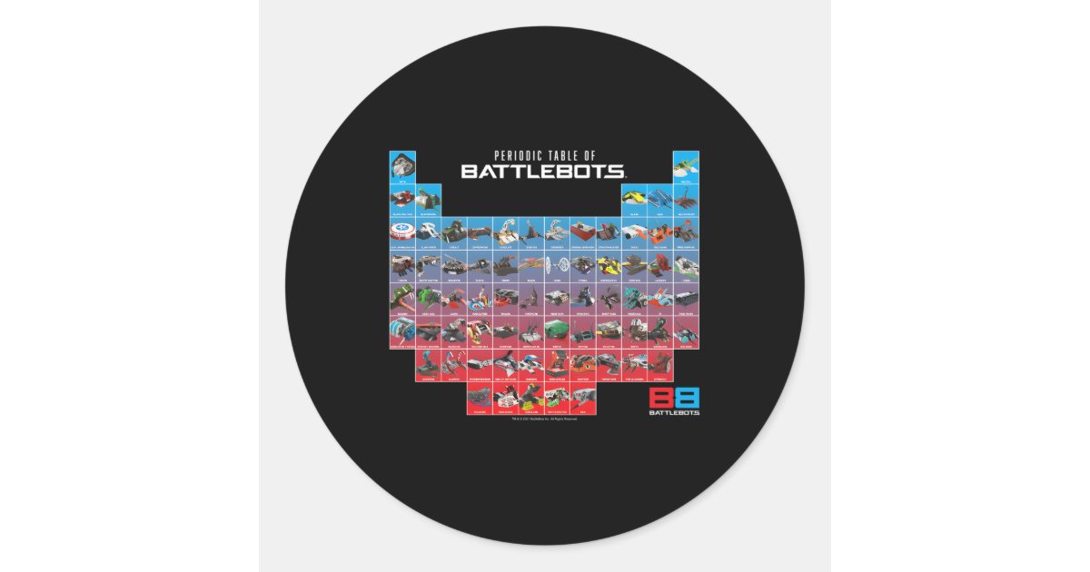 Battlebots Periodic Table Of Battlebots Classic Round Sticker | Zazzle