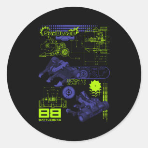 Battlebots Sawblaze Battle Schematics Classic Round Sticker