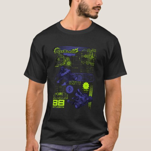 Battlebots Sawblaze Battle Schematics T_Shirt