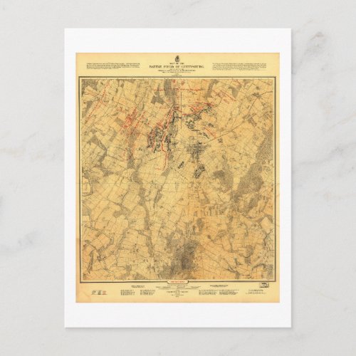 Battlefield of Gettysburg Map by John Bachelder Postcard
