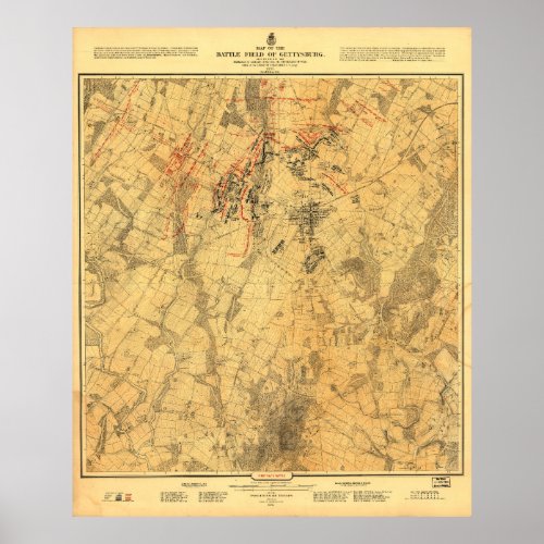 Battlefield of Gettysburg Map by John Bachelder Poster
