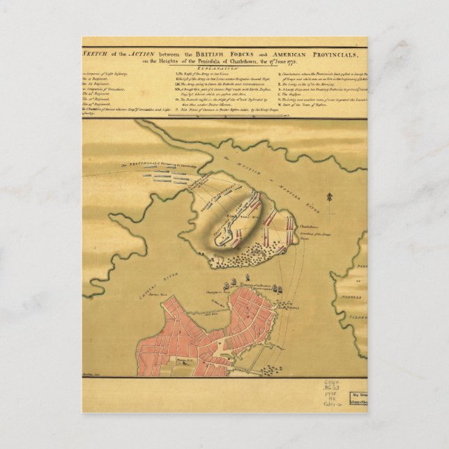 Battleground of Battle of Bunker Hill Map 1775 Postcard (Front)