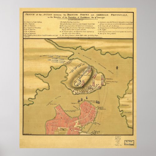 Battleground of Battle of Bunker Hill Map 1775 Poster