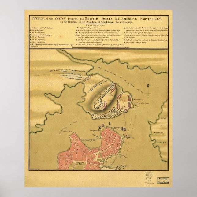 Battleground of Battle of Bunker Hill Map 1775 Poster (Front)