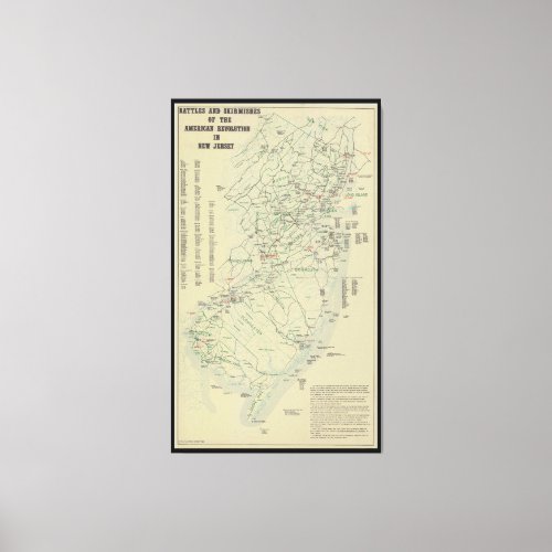 Battles of the Revolutionary War in New Jersey Map Canvas Print