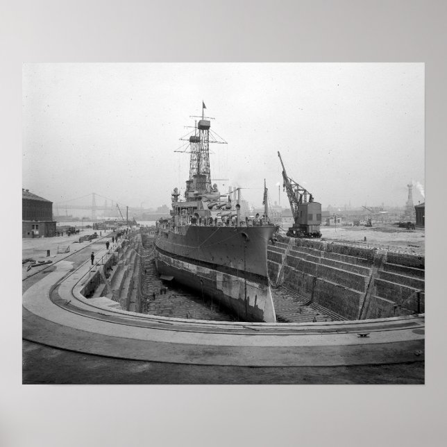 Battleship in Dry Dock, 1920. Vintage Photo Poster (Front)