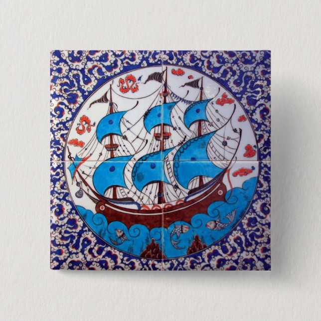 Battleship Pattern / Tile Art Pinback Button (Front)