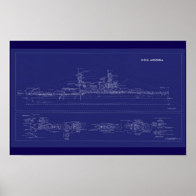 Battleship USS Arizona Blueprint Poster (Front)