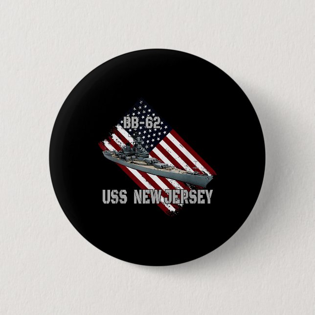 Battleship Uss New Jersey Bb-62 &amp; Combat Warsh Button (Front)
