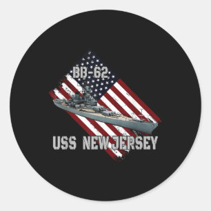 Battleship Uss New Jersey Bb-62 & Combat Warsh Classic Round Sticker