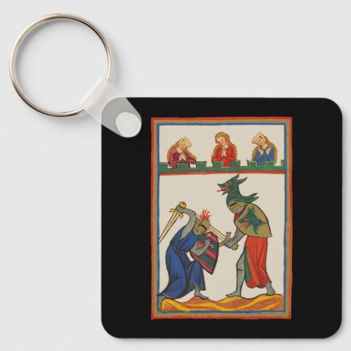 Battling Knights At A Tournament 14th Century Keychain