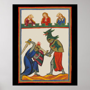 Battling Knights At A Tournament, 14th Century Poster