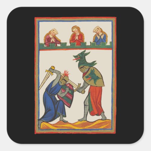Battling Knights At A Tournament 14th Century Square Sticker