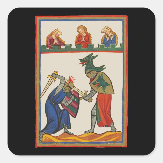 Battling Knights At A Tournament, 14th Century Square Sticker (Front)