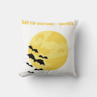 Batty Before Coffee Halloween Full Moon Bats Throw Pillow
