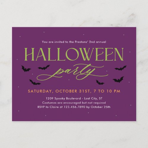 Batty Editable Color Halloween Invitation Postcard