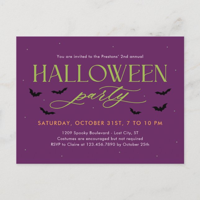 Batty Editable Color Halloween Invitation Postcard (Front)