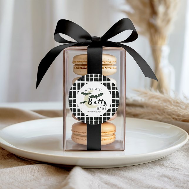 Batty for Baby Plaid Bat And Moon Baby Shower Classic Round Sticker (Creator Uploaded)