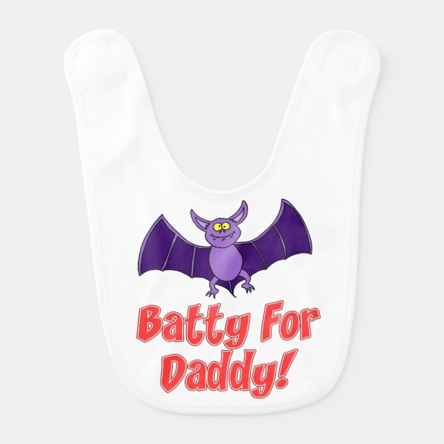 Batty For Daddy Cartoon Bat Baby Bib (Front)